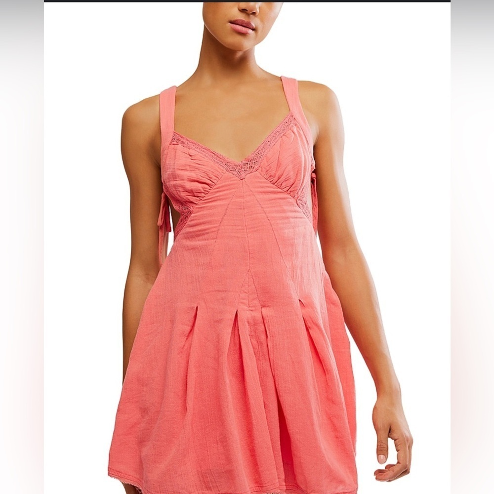 NWT Free People Vivi Mini Dress in Sugar Coral, Size Large